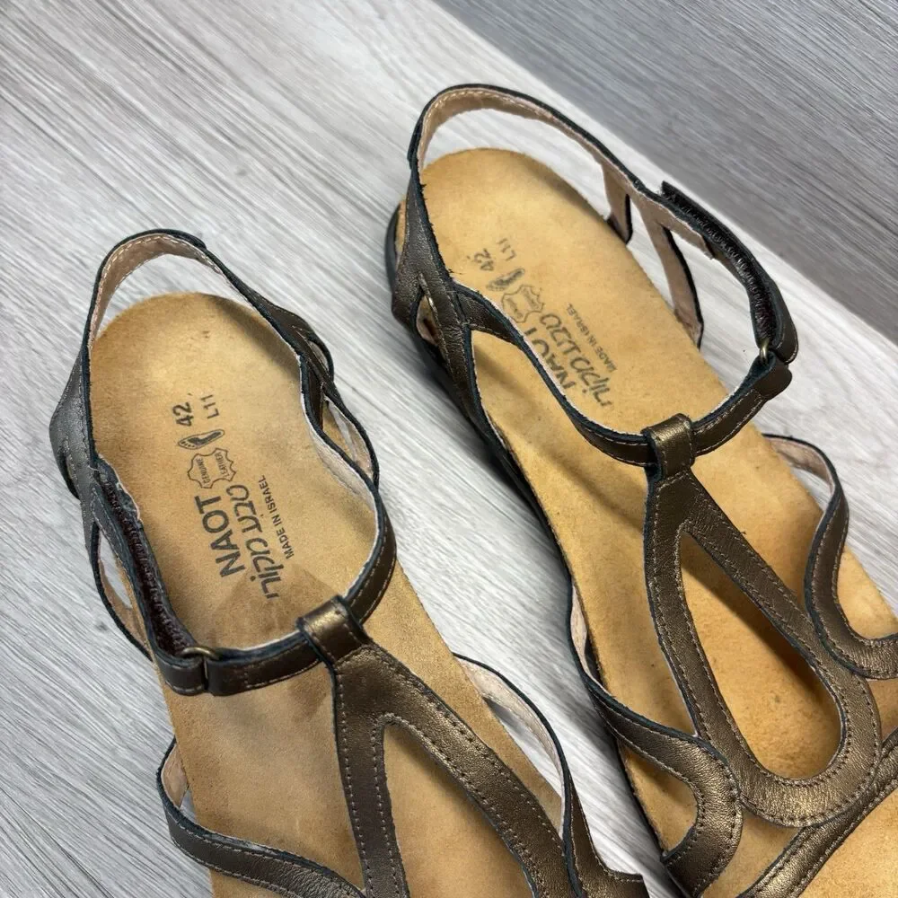 Naot Womens 42 US 11 Dorith Bronze Strappy Leather Sandals Boho Grecian Handmade